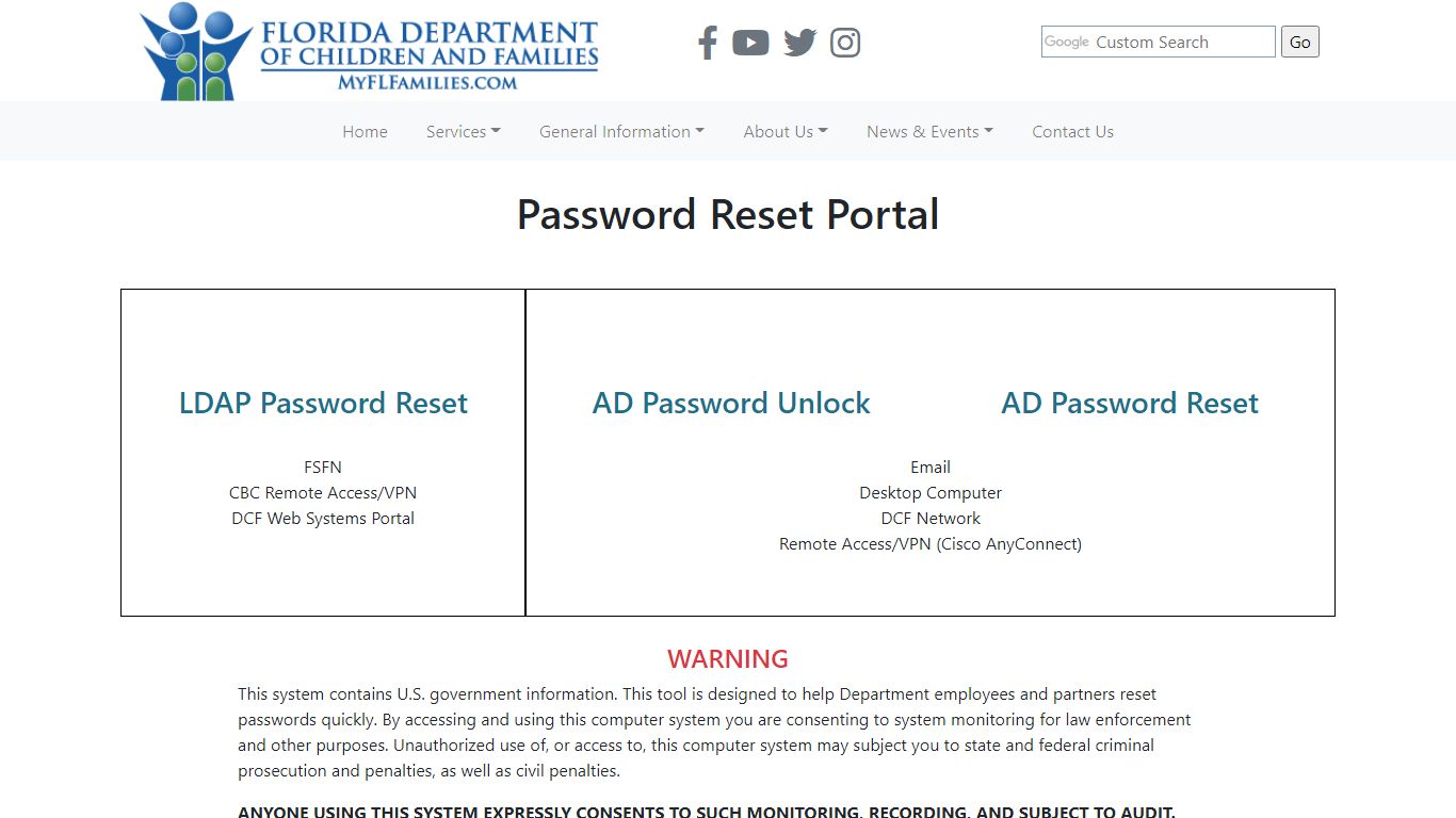 Password Reset Portal - Florida Department of Children and Families